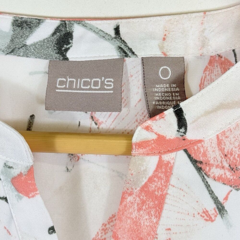 Chico's Top Women 0 Small Peach Green White Floral Coastal Flowy Sheer Shirt - Picture 6 of 7